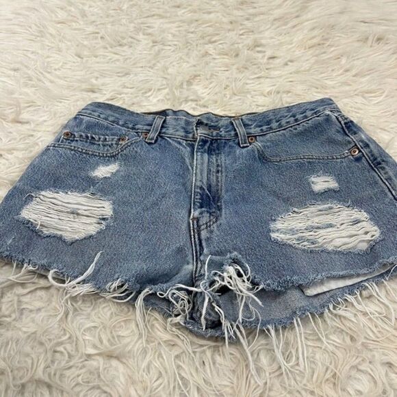 Levi's 550 Jean Shorts Women's 32” Waist Distressed Mens 34 Cut-Off Denim - Picture 8 of 10